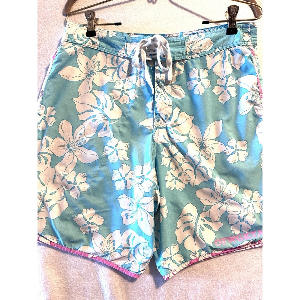 OFWGKTA Board Shorts 32 7.5"Swim Trunks RARE Odd Future Hawaiian Pink‎ Blue USA